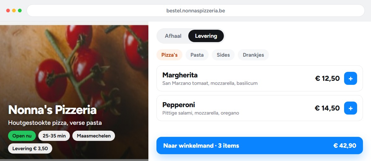 Bestelwebsite in de branding van het restaurant