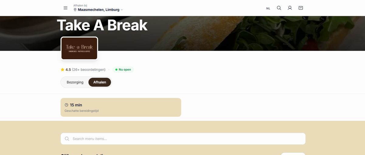 Bestelwebsite van broodjeszaak Take a Break met beoordelingen en online bestellen