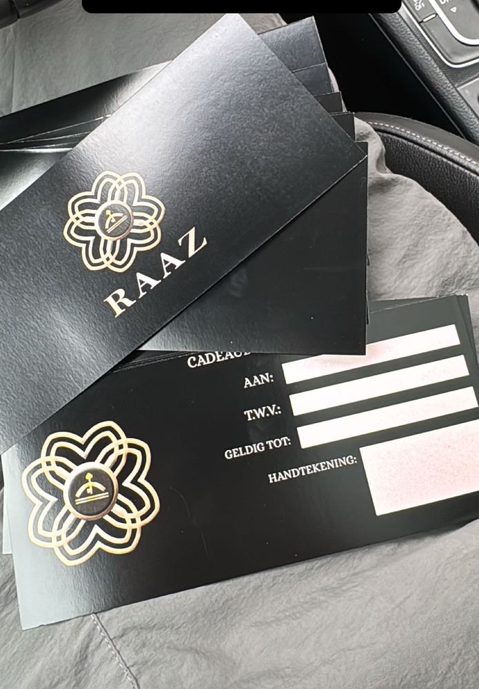 Cadeaubonnen ontworpen en gedrukt voor restaurant RAAZ