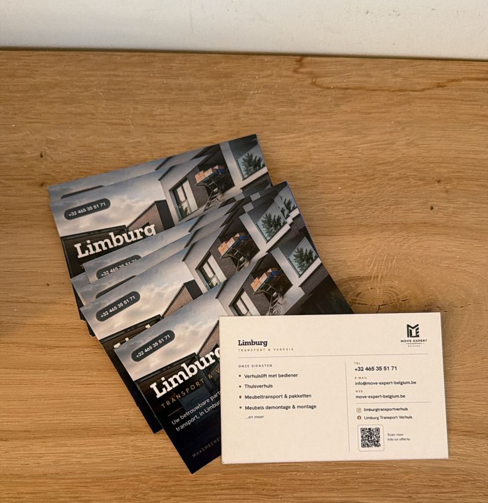 Visitekaartjes ontworpen en gedrukt voor Limburg Transport en Verhuis