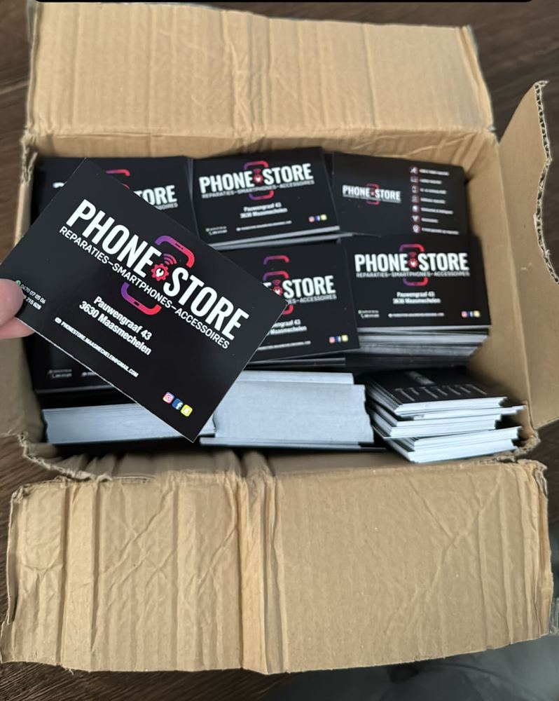 1000 visitekaartjes gedrukt voor Phonestore Maasmechelen