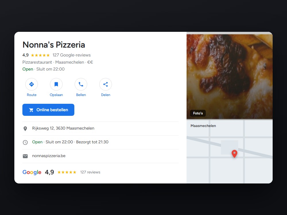 Google Bedrijfsprofiel met reviews en locatie op de kaart