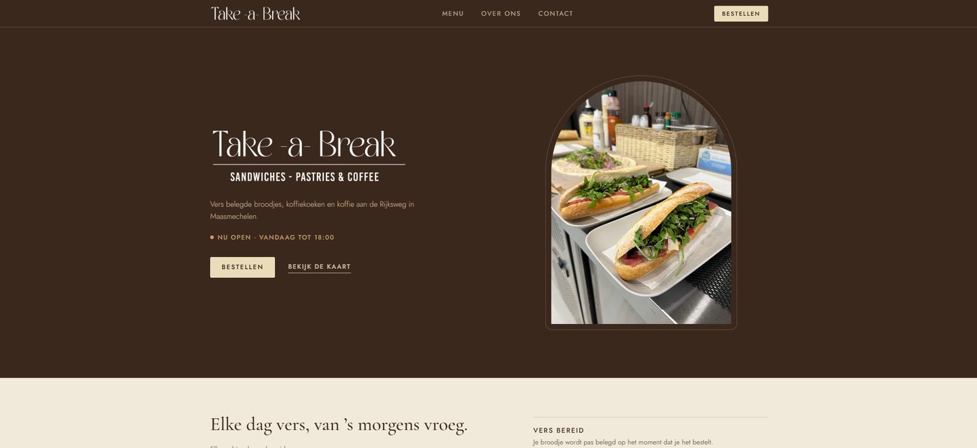 Website van broodjeszaak Take a Break in Maasmechelen